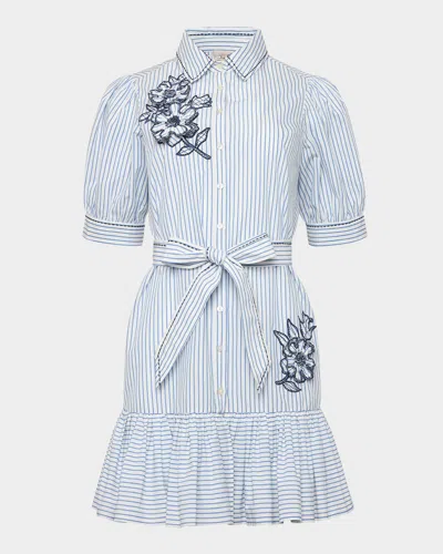Cinq À Sept Zadie Pinstripe Floral Mini Dress In Blue