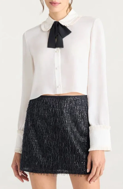 Cinq À Sept Zaida Contrast Bow Crop Button-up Shirt In White