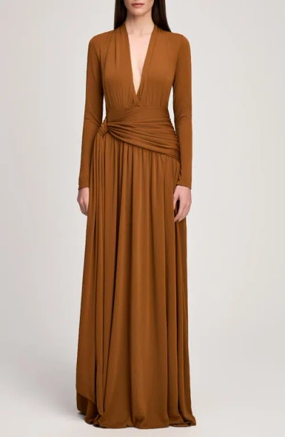 Cinq À Sept Zaviana Long Sleeve Matte Jersey Gown In Brown