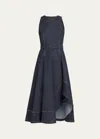 Cinq À Sept Zelda Belted Asymmetric Sleeveless Denim Midi Dress In Indigo