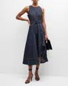 Cinq À Sept Zelda Belted Asymmetric Sleeveless Denim Midi Dress In Indigo