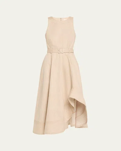 Cinq À Sept Zelda Belted Melange Midi Dress In Brown Sugar/white