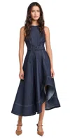 Cinq À Sept Zelda Belted Asymmetric Sleeveless Denim Midi Dress In Indigo