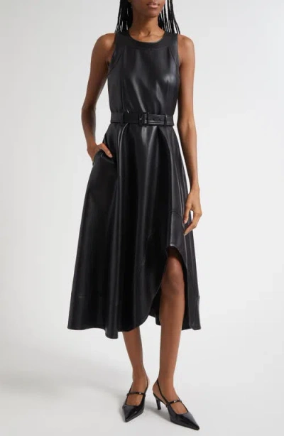 CINQ À SEPT CINQ À SEPT ZELDA FAUX LEATHER HIGH LOW HEM DRESS