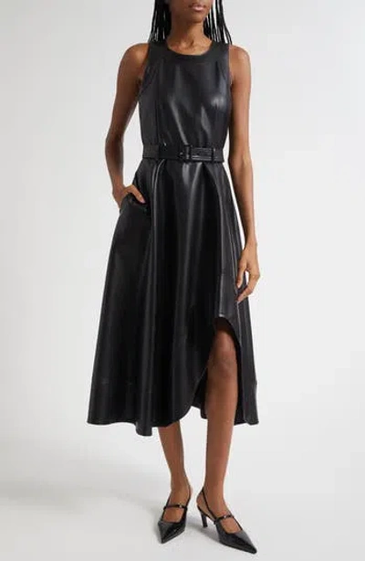 Cinq À Sept Zelda Faux Leather High Low Hem Dress In Black