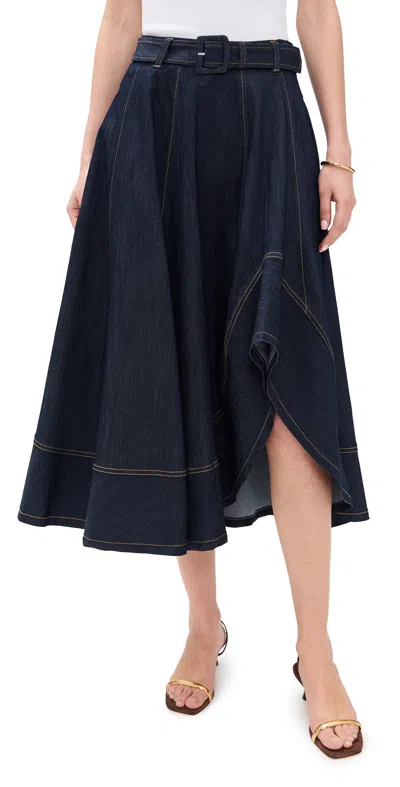 Cinq À Sept Zelda Denim Asymmetric Midi Skirt In Blue