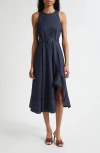 Cinq À Sept Zelda Sleeveless Belted Cotton Blend Denim Dress In Blue