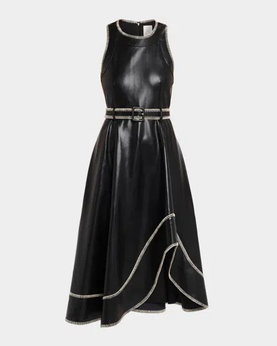 Cinq À Sept Cinq A Sept Zelda Whipstitched Faux Leather Dress In Black