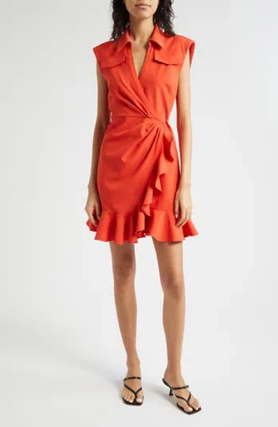 Cinq À Sept Zenni Ruffle Sleeveless Wrap Dress In Orange