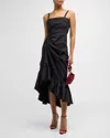 Cinq À Sept Zinnia Gathered Poplin Sleeveless High-low Midi Dress In Black
