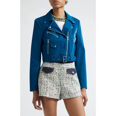 Cinq À Sept Zoe Embossed Faux Leather Moto Jacket In Ink Blue