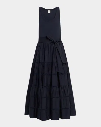 CINQ À SEPT ZURI TIERED SLEEVELESS MIDI DRESS