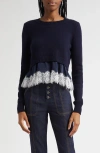 Cinq À Sept Zyla Mixed Media Sweater In Blue