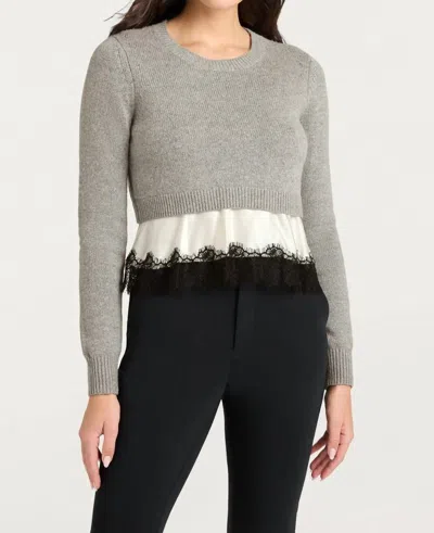 Cinq À Sept Zyla Pullover Sweater In Heather Grey Ivory Black In Gray