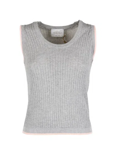 Cinque Ribbed-knit Contrast-trim Tank Top In Gray