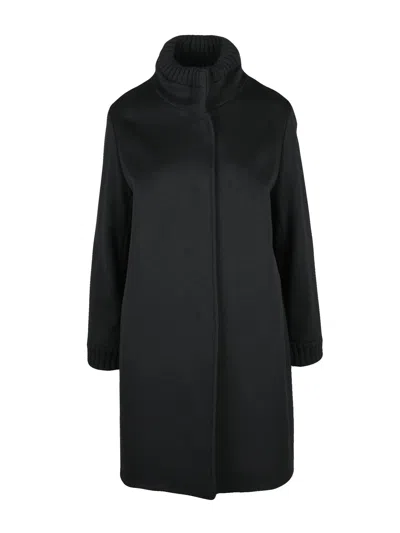 Cinzia Rocca Black Virgin Wool High-collar Snap Coat