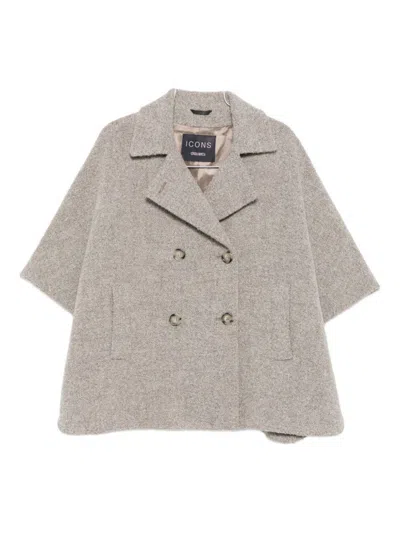 CINZIA ROCCA BOXY GREY CAPE COAT WITH DOUBLE-BREASTED FRONT