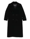 Cinzia Rocca Double-breasted Long Coat In Wool-cashmere Blend In Black