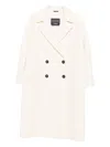 Cinzia Rocca Long Double-breasted Coat In Wool In Sand
