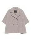 Cinzia Rocca Boxy Grey Cape Coat With Double-breasted Front In Gray