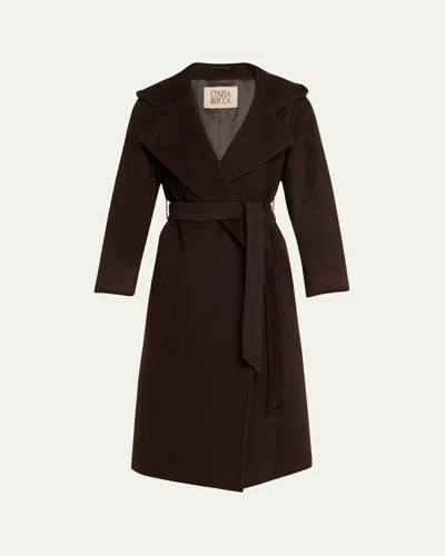 Cinzia Rocca Long Belted Wool Coat In Brown