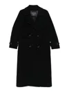 Cinzia Rocca Double-breasted Long Coat In Wool-cashmere Blend In Black