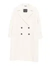 Cinzia Rocca Long Double-breasted Coat In Wool In White