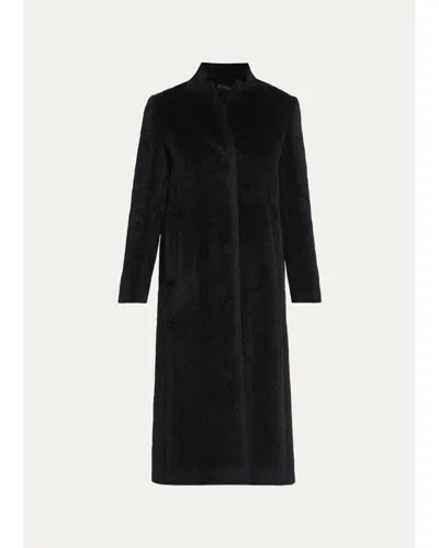 Cinzia Rocca Long Stand-collar Alpaca Wool Coat In Black