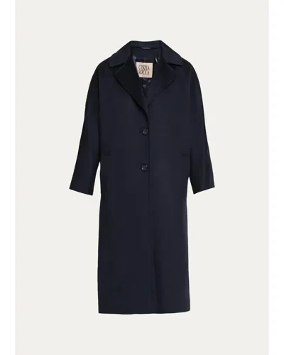 Cinzia Rocca Long Two-button Notch-collar Wool Coat, Midnight In Blue