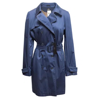 Pre-owned Cinzia Rocca Navy  Double-breasted Trench Coat Size Us 14 In Blue