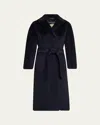 Cinzia Rocca Pressed Alpaca Wool Blend Wrap Coat In Blue