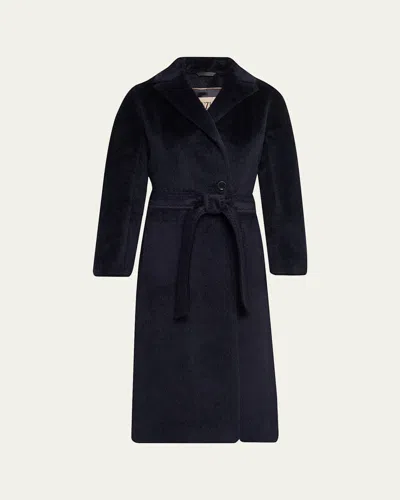 Cinzia Rocca Pressed Alpaca Wool Blend Wrap Coat In Blue