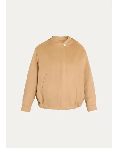 Cinzia Rocca Short Collarless Bomber Jacket In Neutral