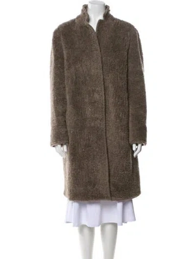 Pre-owned Cinzia Rocca Virgin Wool Faux Fur Coat In Brown