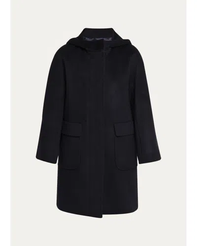 Cinzia Rocca Virgin Wool Hooded 3/4-sleeve Coat In Black