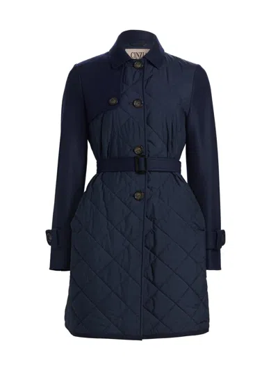 Cinzia Rocca Women's Quilted Belted Trench Coat In Blue