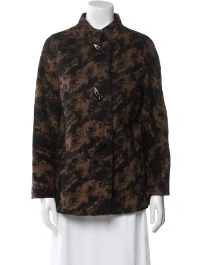 Pre-owned Cinzia Rocca Wool Printed Faux Fur Jacket In Brown