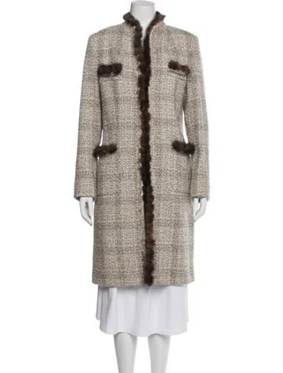 Pre-owned Cinzia Rocca Wool Tweed Pattern Faux Fur Coat In Neutral
