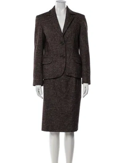 Pre-owned Cinzia Rocca Wool Tweed Pattern Skirt Suit In Brown