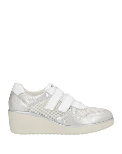Cinzia Soft Woman Sneakers Silver Size 11 Leather, Textile Fibers