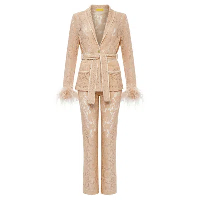 Cioccolato Couture Neutrals Eliya Luxury Lace Pajama Nude In Brown