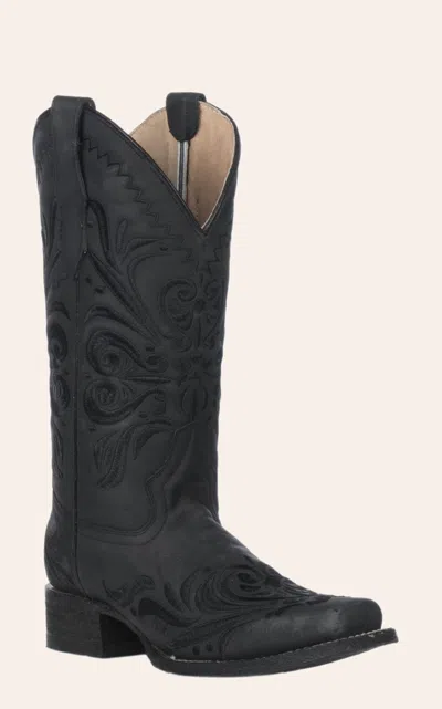 Circle G By Corral Women's Black With Black Filigree Embroidery Square Toe Cowboy Boot