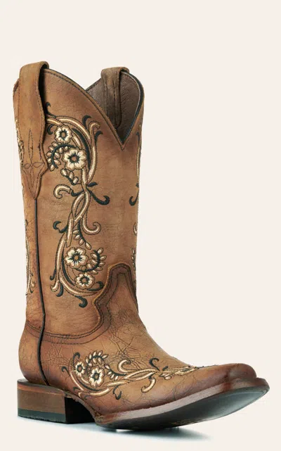 Circle G By Corral Women's Sandalwood With Floral Embroidery Square Toe Cowboy Boots In Brown