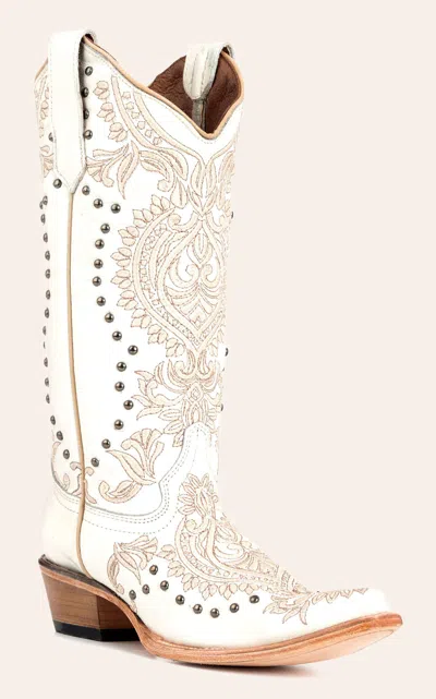 Circle G By Corral Women's White With Studs Snip Toe Cowboy Boots In Multi