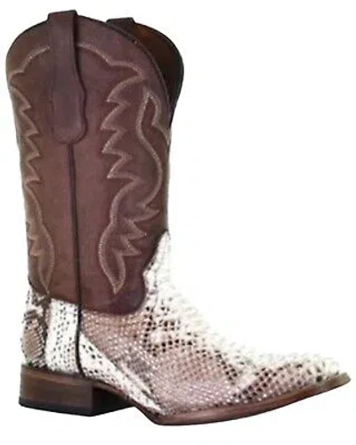 Pre-owned Circle G Circle Men's Exotic Python Skin Western Boot - Square Toe Brown 10.5 D