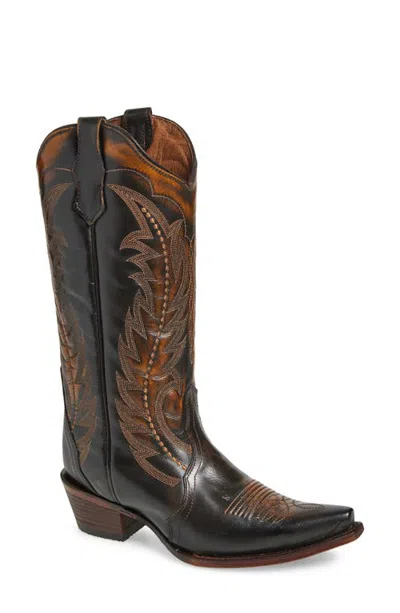 Circle G Contrast Embroidery Tall Western Boot In Brown/tan