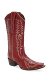 Circle G Embroidered Stud Mid Calf Western Boot In Red