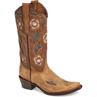 Circle G Floral Embroidery Western Boot In Sand