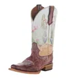 CIRCLE G WOMEN'S DESERT STAMP SQUARE TOE BOOT IN WINE & BONE