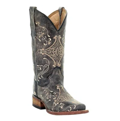 Circle G Women's Diamond Embroidered Western Boots In Distressed Black